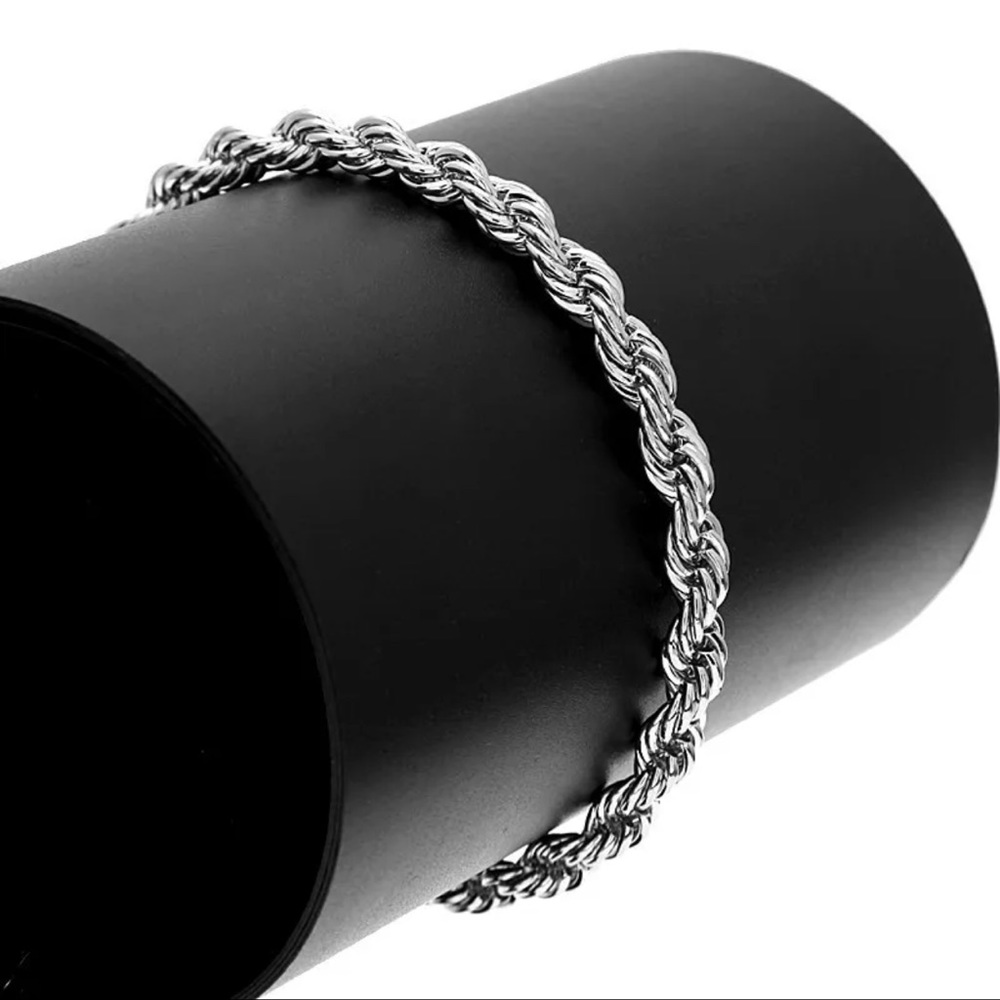New S925 Sterling Silver Hallmarked Solid Silver 4mm Twisted Rope Chain Bracelet - Picture 6 of 14